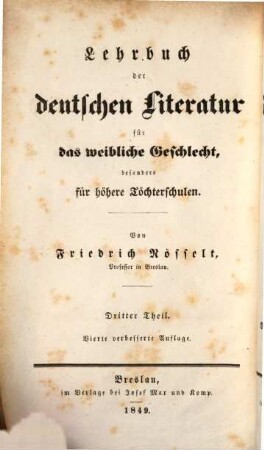 Lehrbuch der deutschen Literatur für das weibliche Geschlecht besonders für höhere Töchterschulen, 3