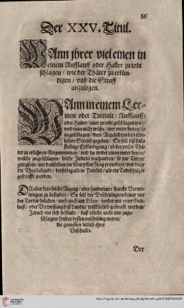 Titul XXV. Wann ihrer viel einen in einem Aufflauff oder Hader zu todtschlagen