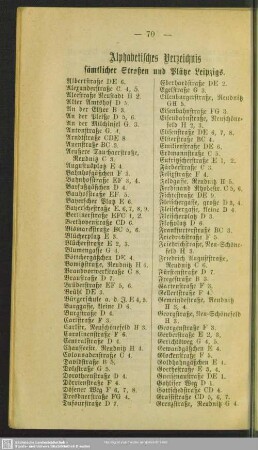 Alphabteisches Verzeichnis sämmtlicher Straßen und Plätze Leipzigs
