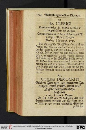 [XI. Jo. Clerici Commentarius in Mosis Libros V.[…] – XX. Laur. Reinhardi Institutiones Theologiae dogmaticae]