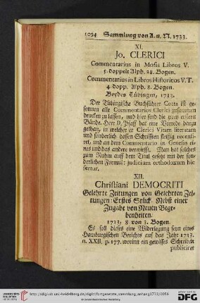 [XI. Jo. Clerici Commentarius in Mosis Libros V.[…] – XX. Laur. Reinhardi Institutiones Theologiae dogmaticae]