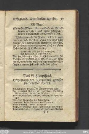 Das VI Hauptstück. Orthographisches Verzeichniß gewisser zweifelhafter Wörter.