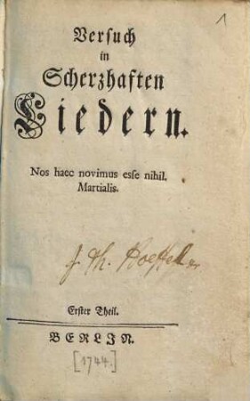 Versuch in scherzhaften Liedern, 1