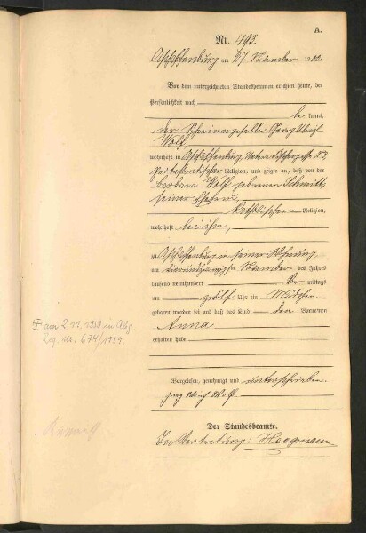 Standesamtsbuch der Stadt Aschaffenburg: Geburten 365/1900 - 184/1901