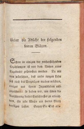 Ueber die Absicht der folgenden leeren Blätter.