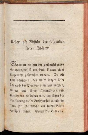 Ueber die Absicht der folgenden leeren Blätter.