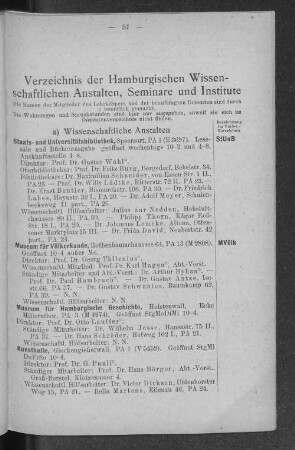 Verzeichnis der Hamburgischen Wissenschaftlichen Anstalten, Seminare und Institute