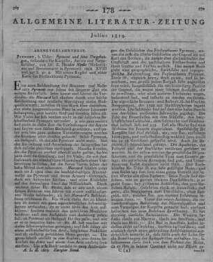 Menke, K. T.: Pyrmont und seine Umgebungen, besonders für Kurgäste, Aerzte und Naturforscher. Mit einem Kupfer und einer Karte des Fürstenthums Pyrmont. Pyrmont: Uslar 1818