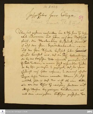 Brief von August Hermann Francke an Johann Daniel Herrnschmidt.