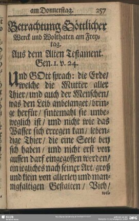 Betrachtung Göttlicher Werck und Wolthaten am Freytag