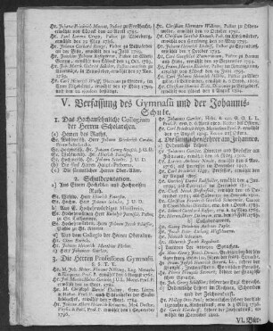 V. Verfassung des Gymnasii und der Johannis-Schule.