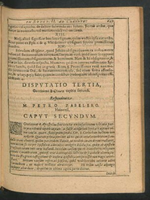 Disputatio Tertia. Respondente M. Petro Zabelero