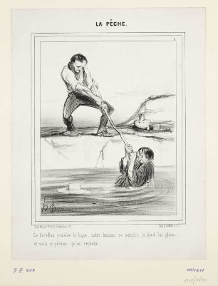 Le Barbillon entraîne la ligne..., Blatt 4 der Folge "La Pêche“, in: "La Caricature", Paris 1840