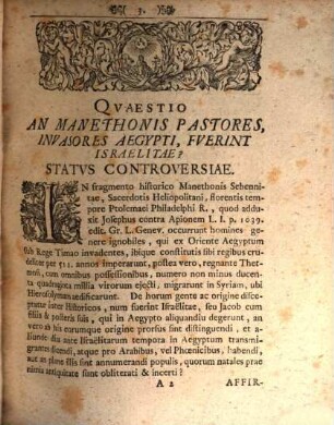 Disqvisitio Historica An Manethonis Pastores Invasores Aegypti Fverint Israelitae