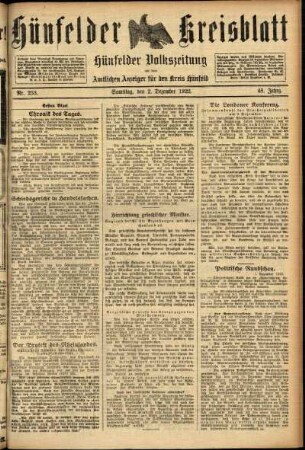 Erste Ausgabe vom Samstag, den 02. Dezember 1922.