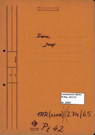 Personenheft Josef Trenz (*24.12.1913), SS-Hauptsturmführer