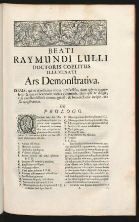 Beati Raymundi Lulli Doctoris Coelitus Illuminati Ars Demonstrativa