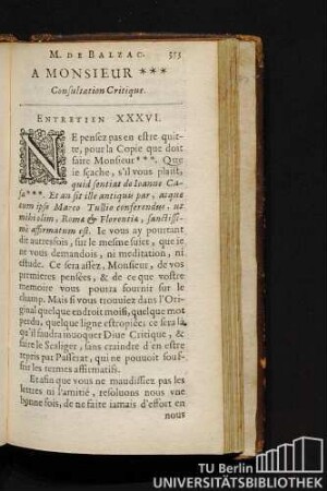 M. De Balzac. A Monsieur *** Conusltation Critique. Entretien XXXVI.