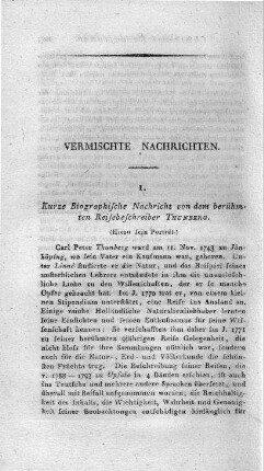 Kurze Biographische Nachricht von dem berühmten Reisebeschreiber Thunberg
