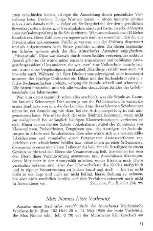 Max Nonnes letzte Vorlesung