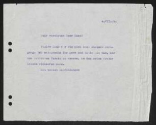 Brief von Gerhart Hauptmann an Willy Haas