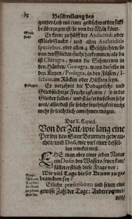 Das X. Capitel. Von der Zeit/ wie lang eine Person den SaurBrunnen gebrauchen/ und Dosi, wie viel einer desselben trincken muß