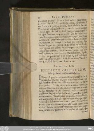 Epistola LX. Philippo Guilielmo, Principi Auraicae, Comiti Nassaviae.