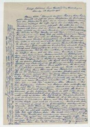 Brief von Johannes Baader an Elfriede Hausmann. Schloß Adldorf, Krs. Landau/Isar. Anlage: Brief von Hans Baader an Johannes Baader vom 30.7.1951