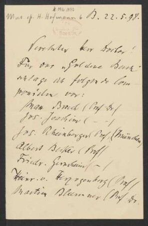 Brief an Unbekannt : 22.05.1898