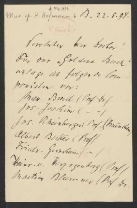 Brief an Unbekannt : 22.05.1898