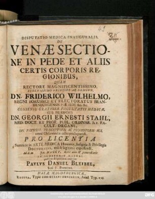 Disputatio Medica Inauguralis, De Venæ Sectione In Pede Et Aliis Certis Corporis Regionibus