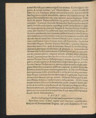 Caput III. De Epocha Regifugii & primorum Romanorum Consulum.