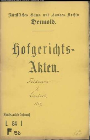 Feldmann, Gerd gegen Johann Limbach, Apotheker - Schuldforderung