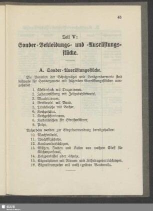 Teil V: Sonder-Bekleidungs- und -Ausrüstungsstücke
