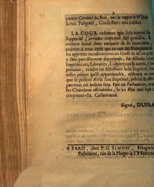 Arrest De La Cour De Parlement, Qui supprime un imprimé intitulé: Arrêt de la Cour de Parlement, du 18 Mai 1756. : Extrait Des Registres Du Parlement. Du 21 Mai 1756.