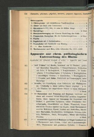 Apparate zur chem. pathologischen Untersuchung des Harns.