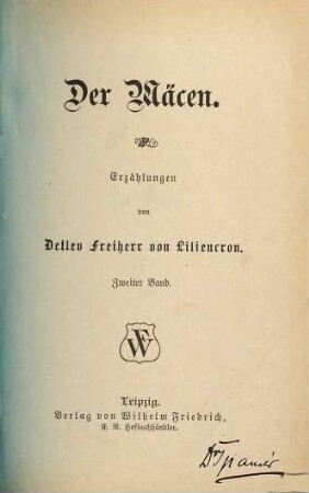 Der Mäcen : Erzählungen von Detlev Freiherr von Liliencron, 2