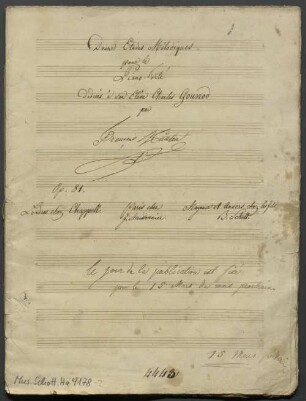 Etudes, pf, op. 81 - BSB Mus.Schott.Ha 4178-2 : [title page:] Douze Etúdes Mélodiques // pour la // Piano-Forté // dédiées // à son Elève Charles Gounod // par // François Hünten // op. 81.