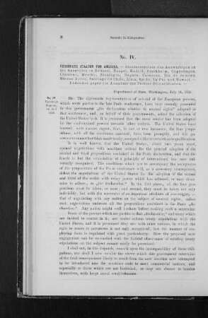 IV. Amerik. Circ.-Dep. An die beim Par. Frieden Nichtbetheiligten