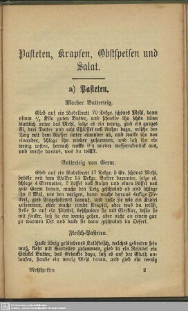 Pasteten, Krapfen, Obstspeisen und Salat