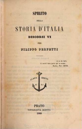 Spirito della storia d'Italia : discorsi VI