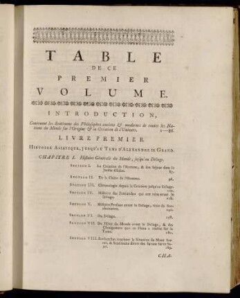 Table de ce Premier Volume.