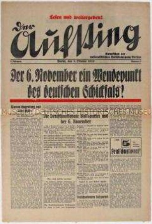Wahlzeitung der DNVP Berlin zur Reichstagswahl am 6. November 1932