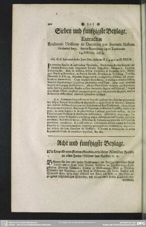 Acht und funftzigste Beylage. Wir Leopold von Gottes Gnaden, erwählter Römischer Kayser, zu allen Zeiten Mehrer des Reichs, [et]c.