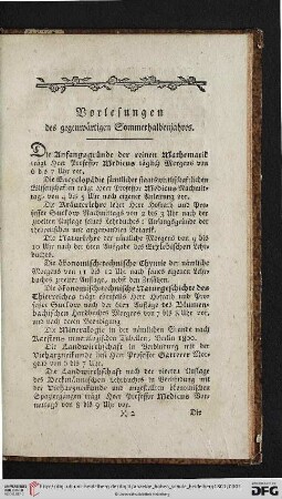 Vorlesungen des gegenwärtigen Sommerhalbenjahres