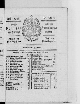 6tes Stück, Ausgabe vom 7. Februar 1798