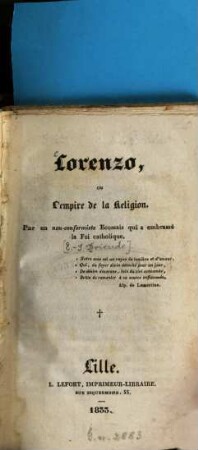 Lorenzo, ou l'empire de la Religion. 1