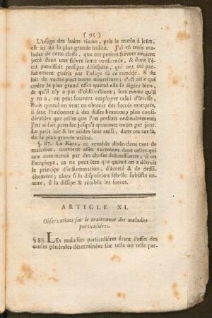 Article XI. Observations sur le traitement des maladies particuliéres
