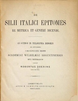 De Silii Italici Epitomes re metrica et genere dicendi