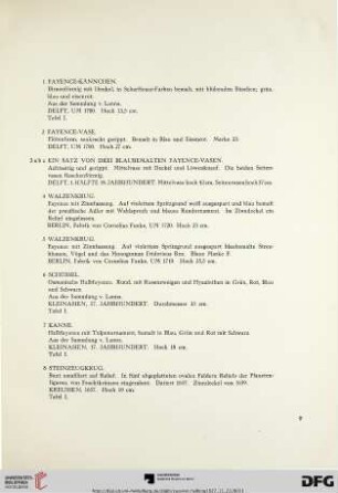I. Keramik: Steinzeug, Fayencen, Porzellan (Nr. 1-61a)